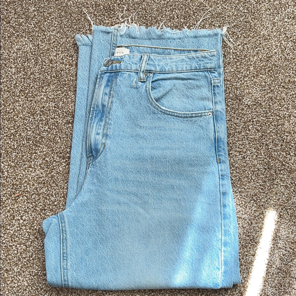 PACSUN Cropped Wide Leg Light Blue Distressed Denim Jeans Size 30